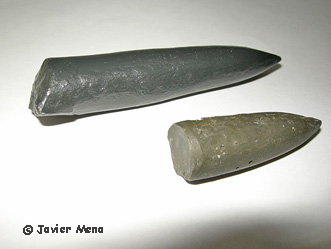 réplicas de fósiles de belemnites
